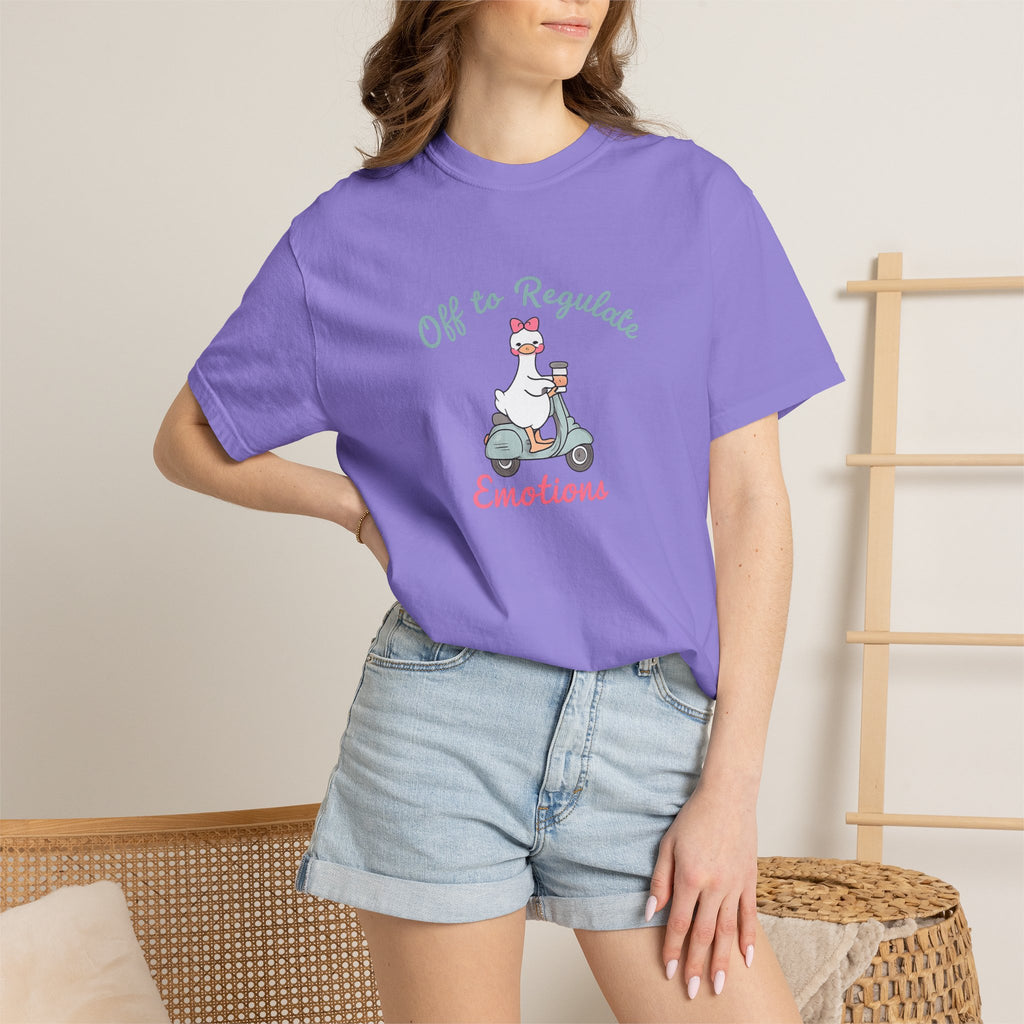 T‑Shirt — “Off to Regulate Emotions” Cute Scooter Bear Mental Health Tee