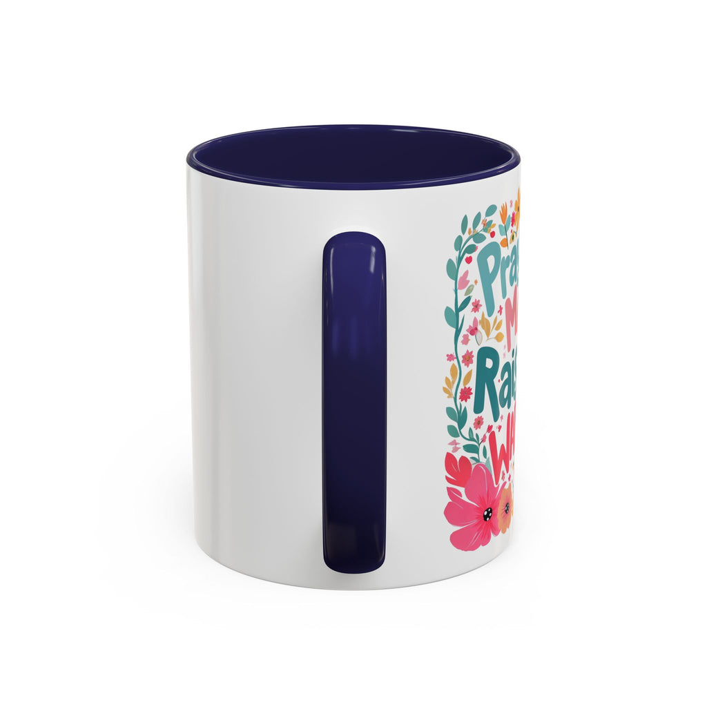 Coffee Mug — "Praying Mama, Raising Warriors" Floral Accent Mug