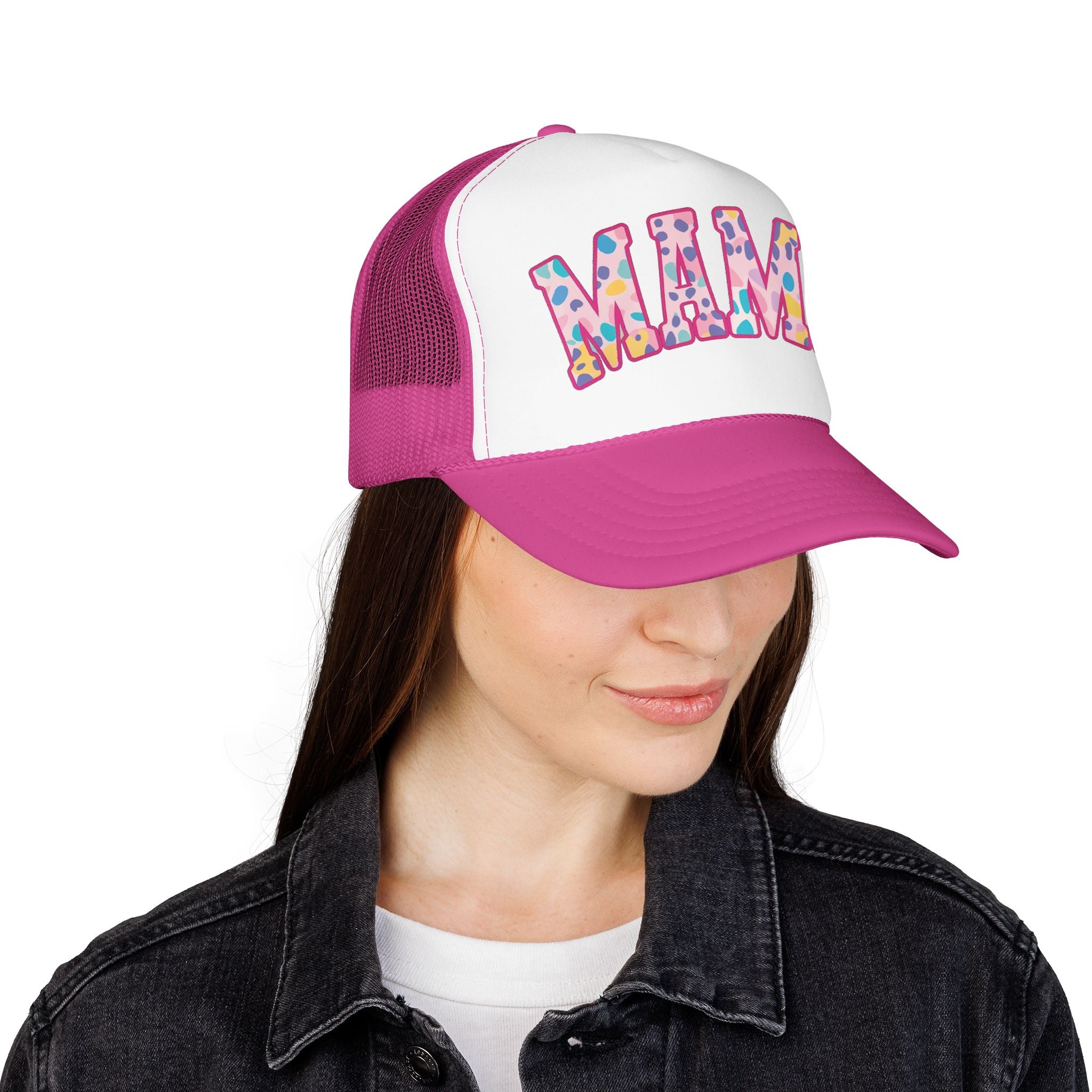 Mama Trucker Hat — Colorful Leopard Print Foam Cap for Moms