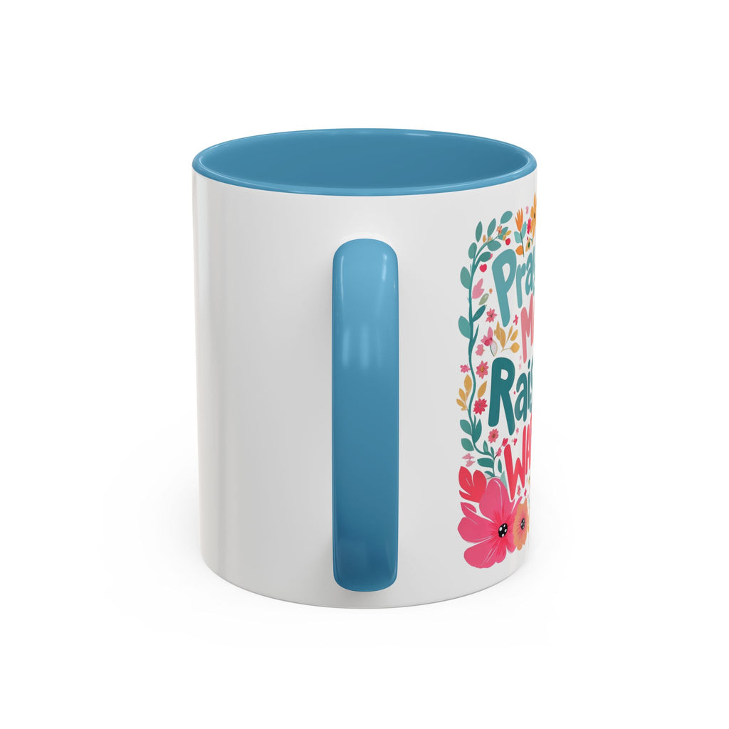 Coffee Mug — "Praying Mama, Raising Warriors" Floral Accent Mug