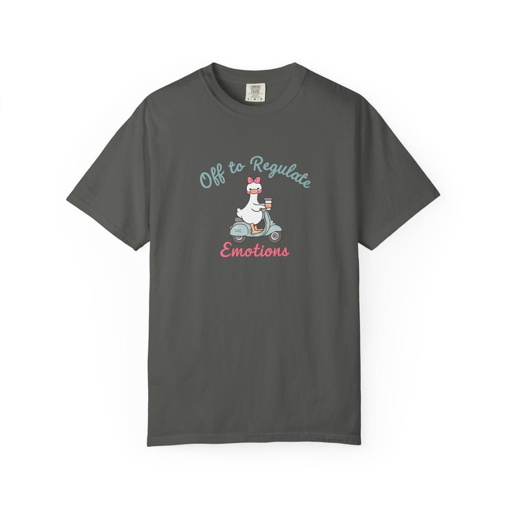 T‑Shirt — “Off to Regulate Emotions” Cute Scooter Bear Mental Health Tee