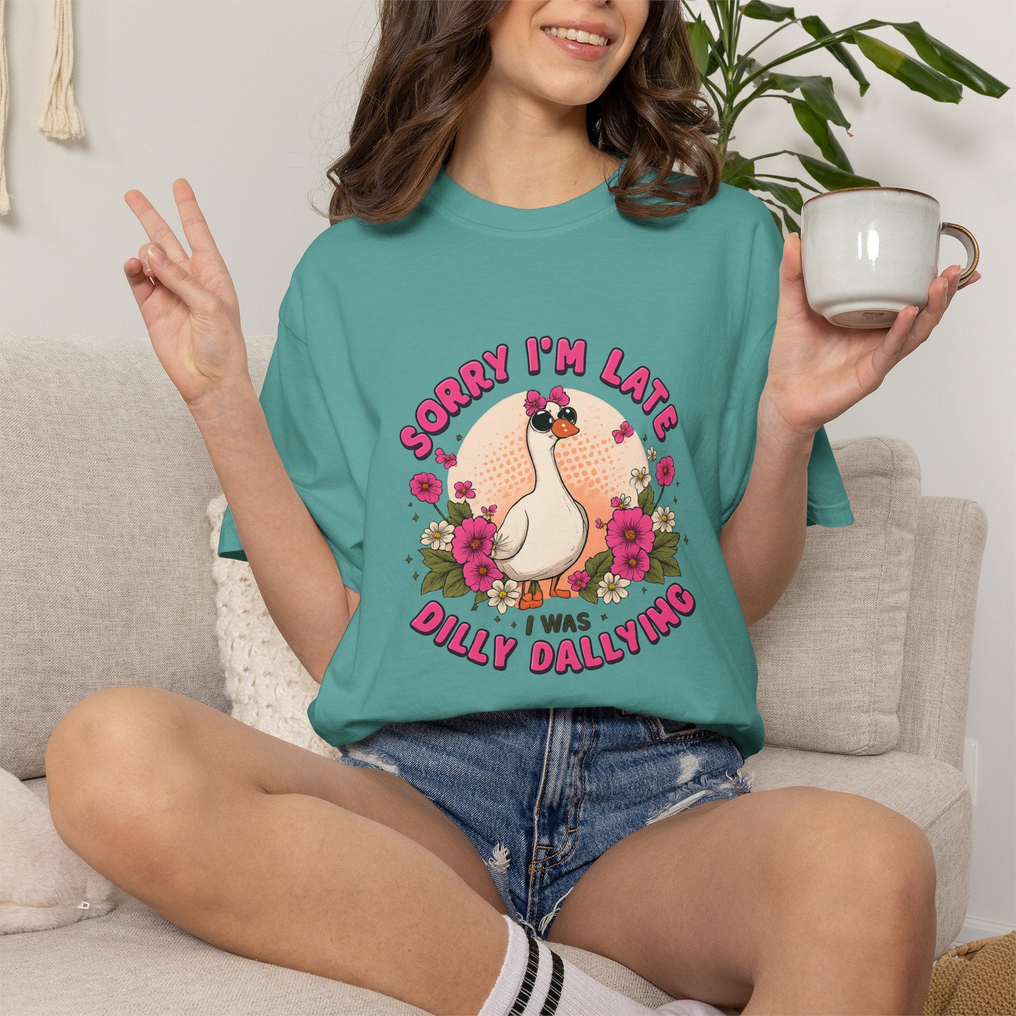 T‑Shirt — "Sorry I'm Late I Was Dally Dallying" Cute Goose Graphic Tee