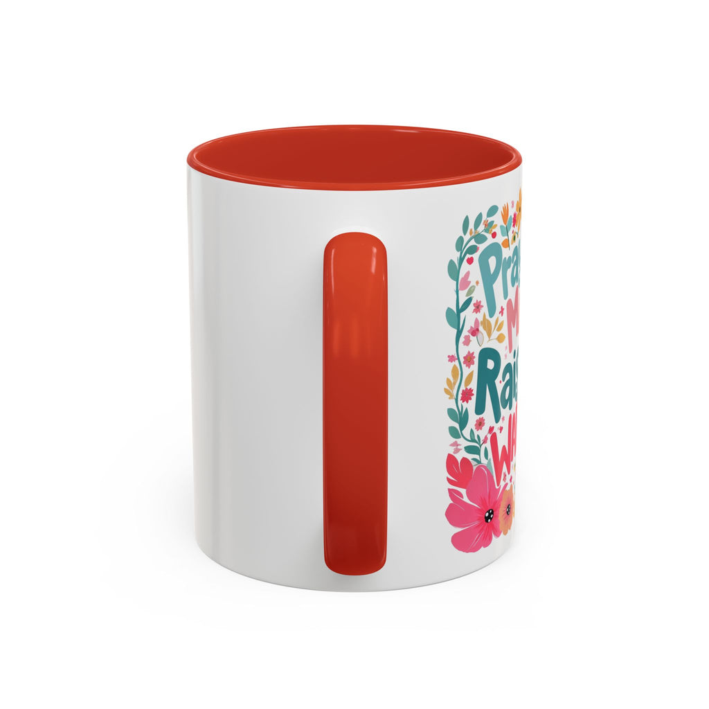 Coffee Mug — "Praying Mama, Raising Warriors" Floral Accent Mug