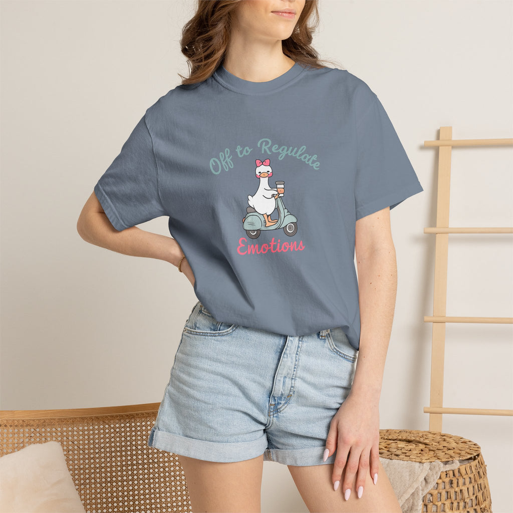 T‑Shirt — “Off to Regulate Emotions” Cute Scooter Bear Mental Health Tee