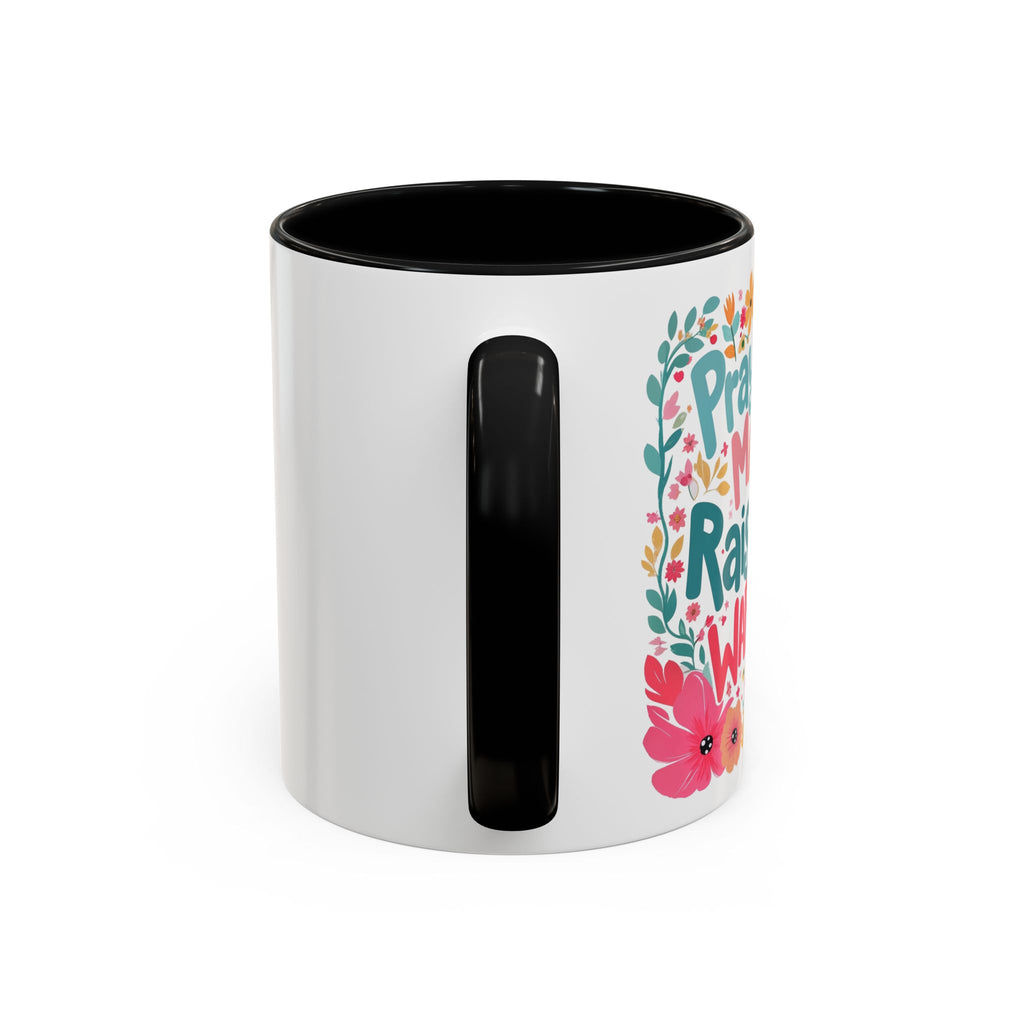 Coffee Mug — "Praying Mama, Raising Warriors" Floral Accent Mug