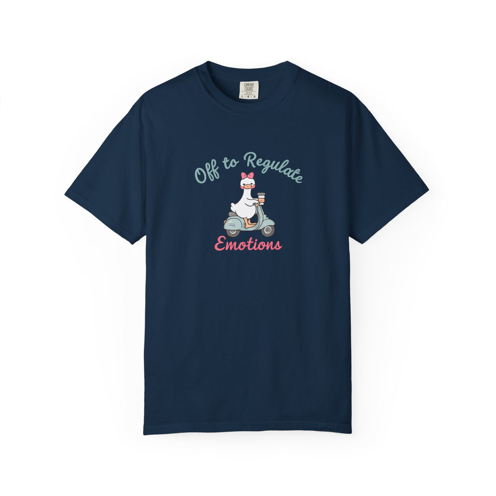 T‑Shirt — “Off to Regulate Emotions” Cute Scooter Bear Mental Health Tee