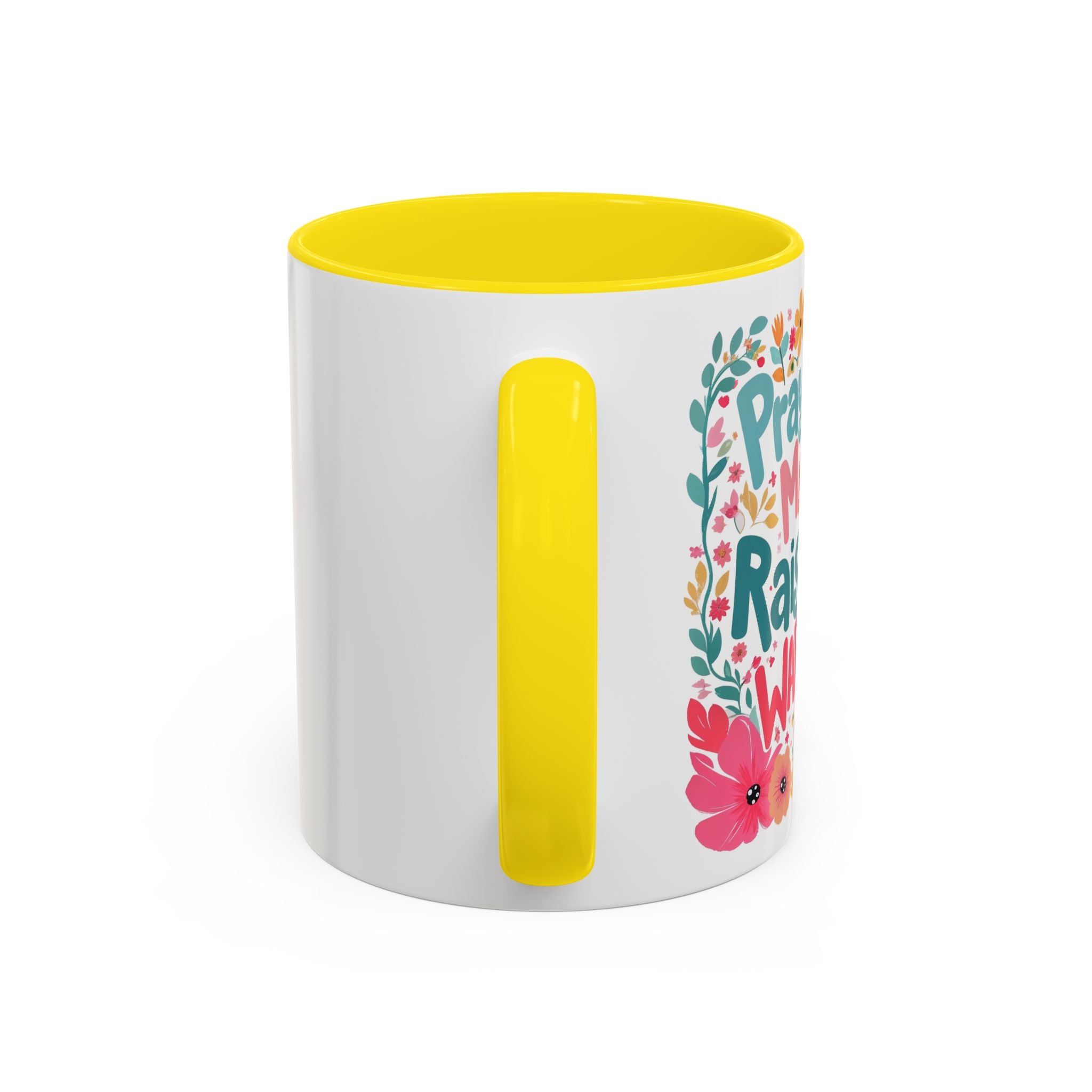 Coffee Mug — "Praying Mama, Raising Warriors" Floral Accent Mug