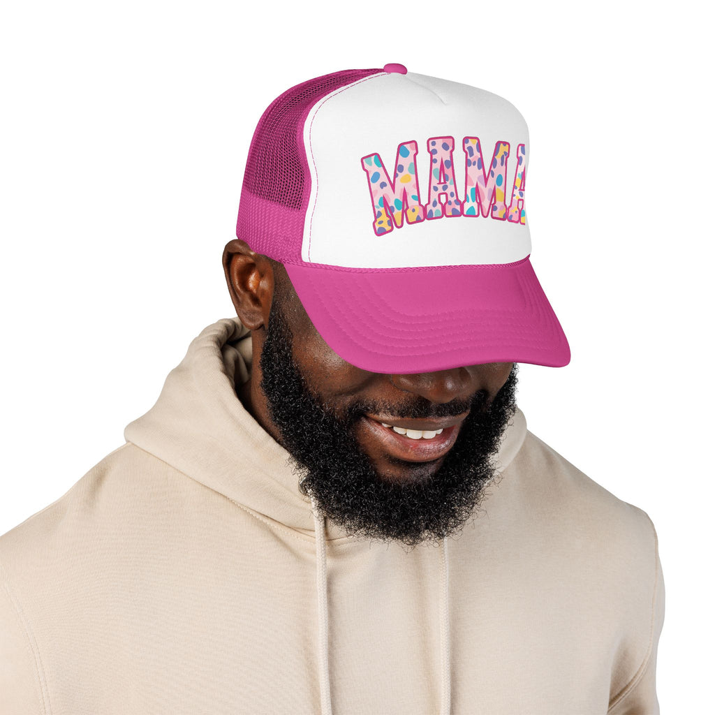 Mama Trucker Hat — Colorful Leopard Print Foam Cap for Moms