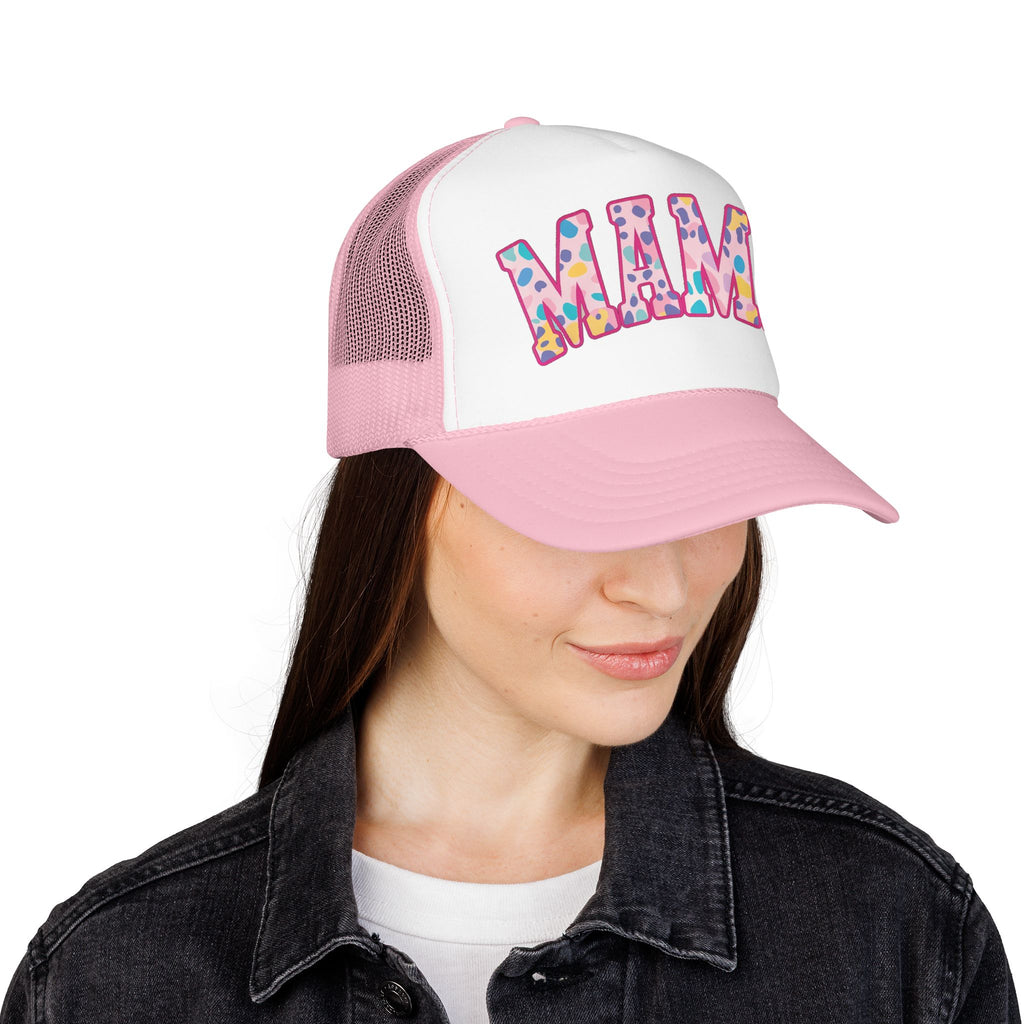 Mama Trucker Hat — Colorful Leopard Print Foam Cap for Moms