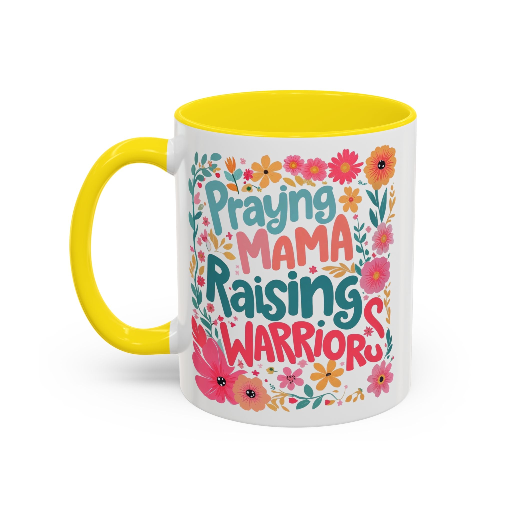 Coffee Mug — "Praying Mama, Raising Warriors" Floral Accent Mug
