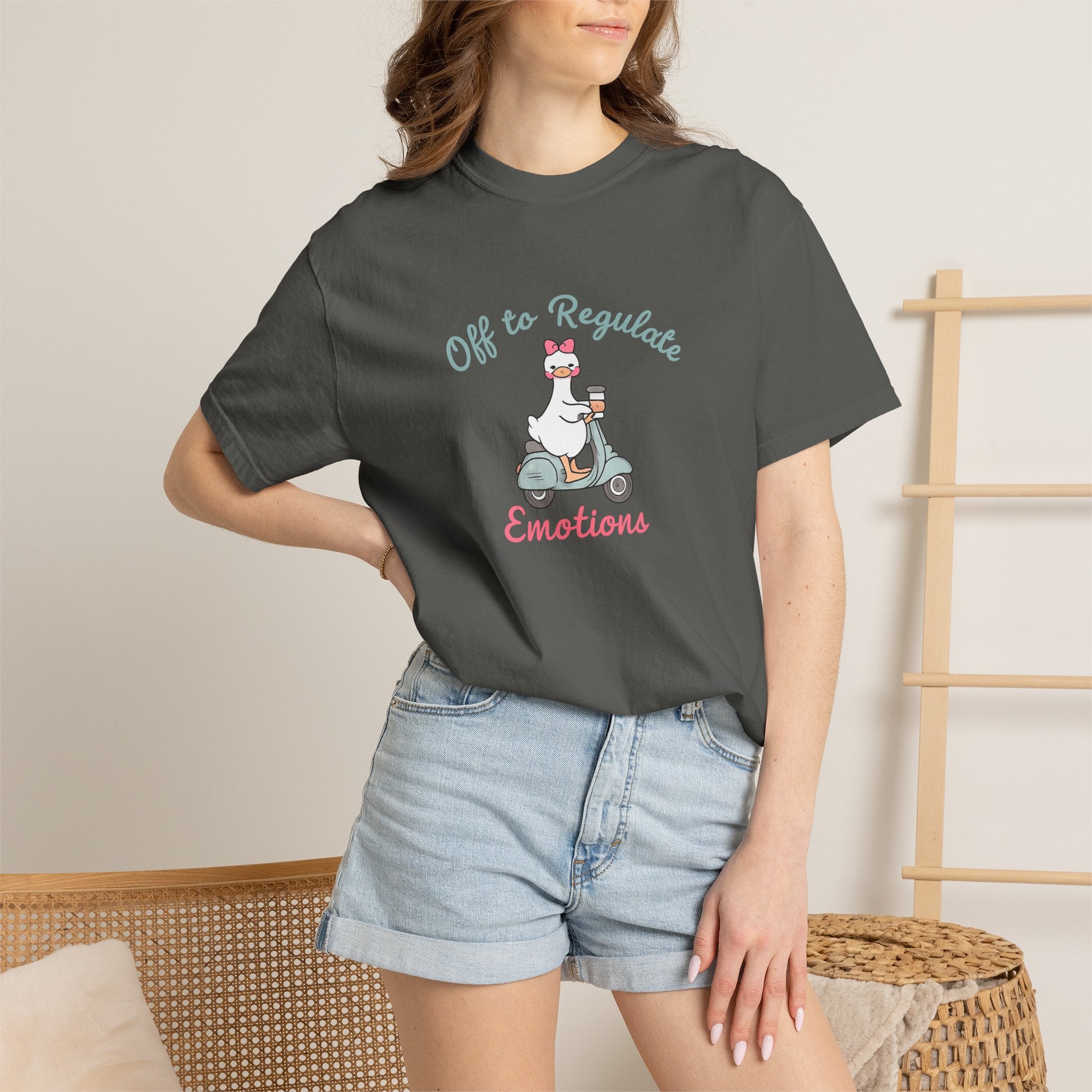 T‑Shirt — “Off to Regulate Emotions” Cute Scooter Bear Mental Health Tee