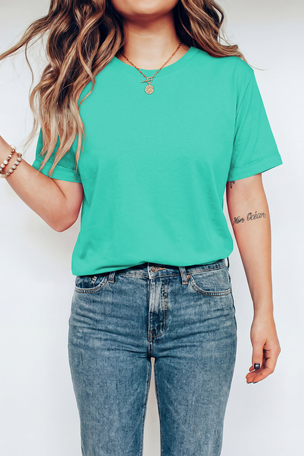 Yellow Cream Casual Plain Crew Neck Tee