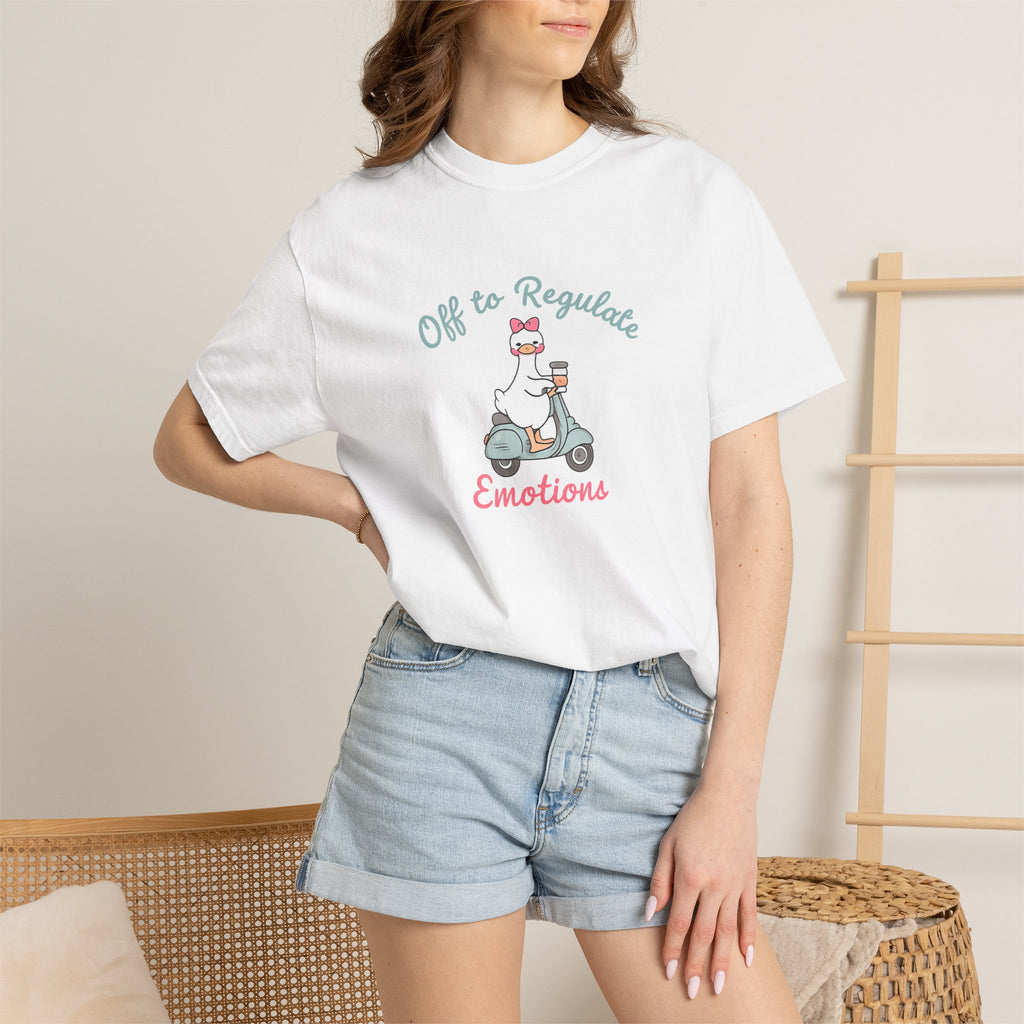 T‑Shirt — “Off to Regulate Emotions” Cute Scooter Bear Mental Health Tee