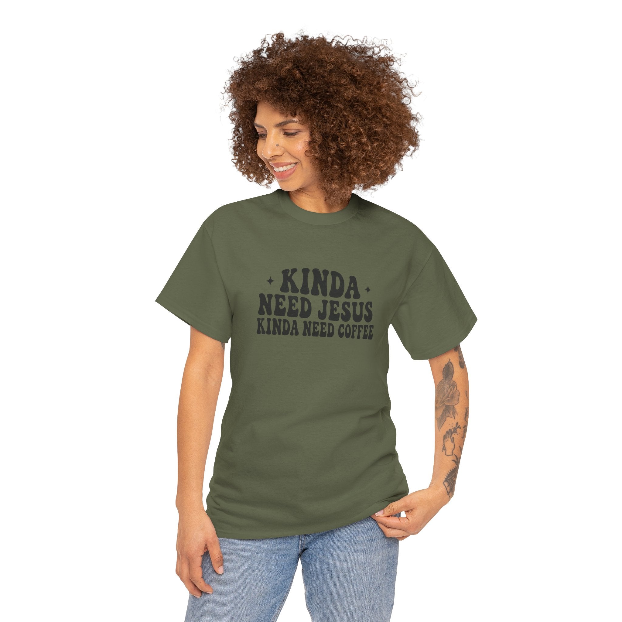 Christian Coffee T-Shirt — "Kinda Need Jesus Kinda Need Coffee" Graphic Tee