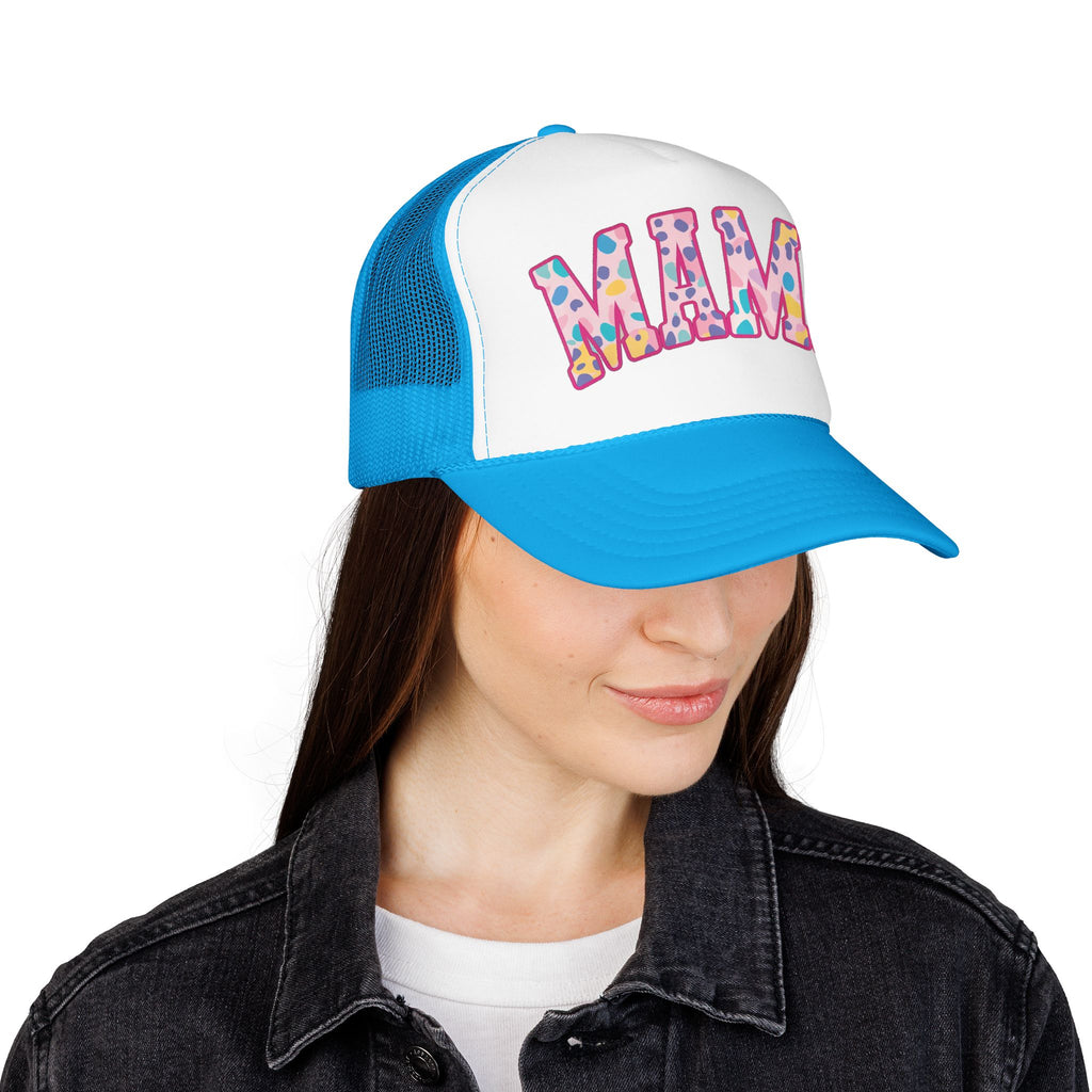 Mama Trucker Hat — Colorful Leopard Print Foam Cap for Moms