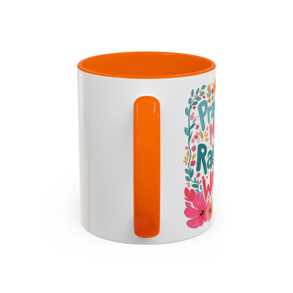 Coffee Mug — "Praying Mama, Raising Warriors" Floral Accent Mug